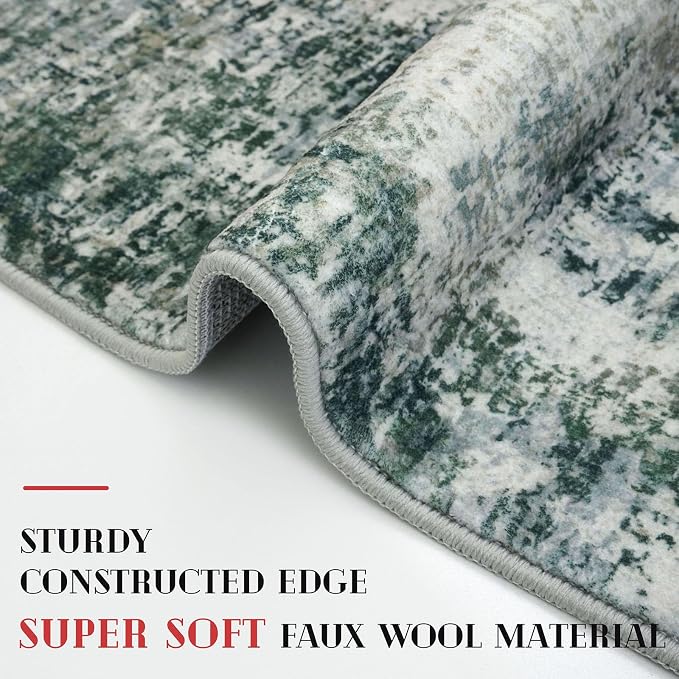 Modern Abstract Entryway Rug Indoor 2x3 Washable Non-Slip Soft Grey Green - Image 5