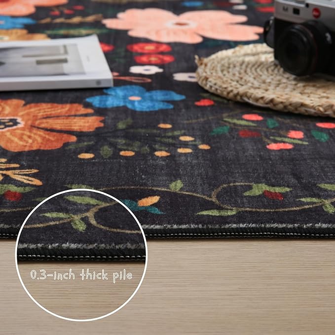 Rugcomf Living Room Rug 6x9 Rug Machine Washable Boho Area Rug Non Slip Floral - Image 4