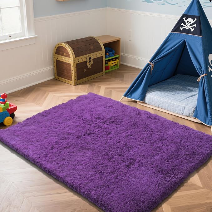 Purple Fluffy Rug Shaggy Area Rug, 5x8 Area Rugs by Yongyangjuxi