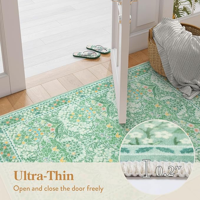 Lahome Floral Entryway Rug, 2x3 Kitchen Rugs Non Slip Washable Boho Green Forest - Image 4