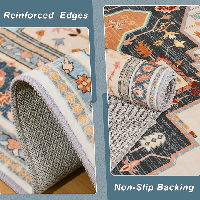 5x7 Orange Beige Area Rug for Living Room, Machine Washable Rugs - Image 5