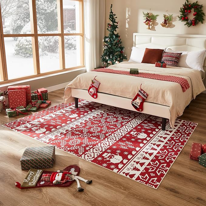WITSHOCK Christmas Area Rugs for Living Room: 5x7 Stain Resistant Non-Slip - Image 3