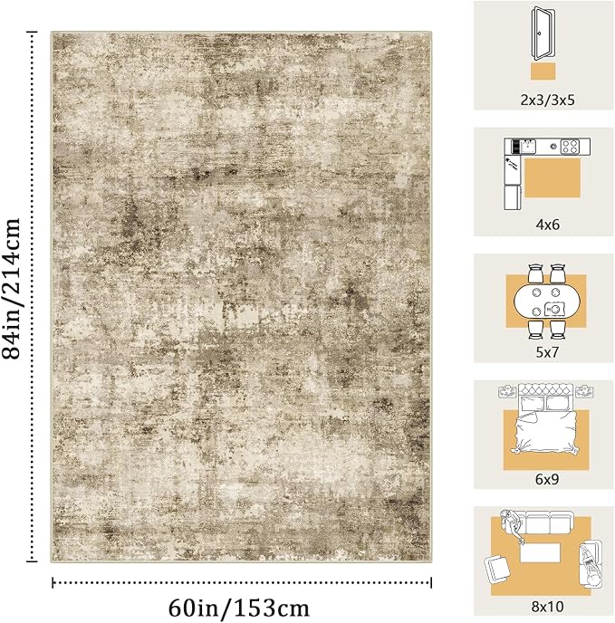 5x7 Machine Washable Area Rug for Living Room, Kids and Pets Friendly for - Image 2