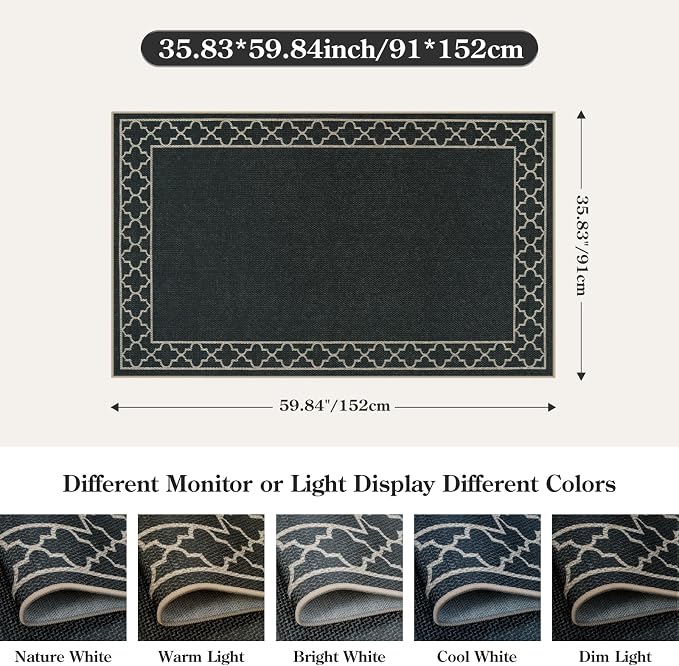 OJIA Easy Jute Front Door Mats Black Outdoor Rug 3x5, Washable Entryway Rug - Image 2