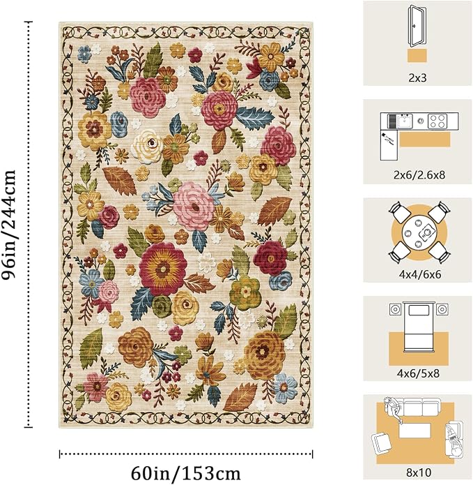 5x8 Machine Washable Area Rug for Living Room, Kids and Pets Friendly for - Image 2