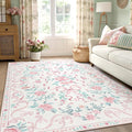 Pink Rug Bow Floral Rug 3x5, Washable Boho Area Rugs Non Slip Low Pile Carpet by YesRug