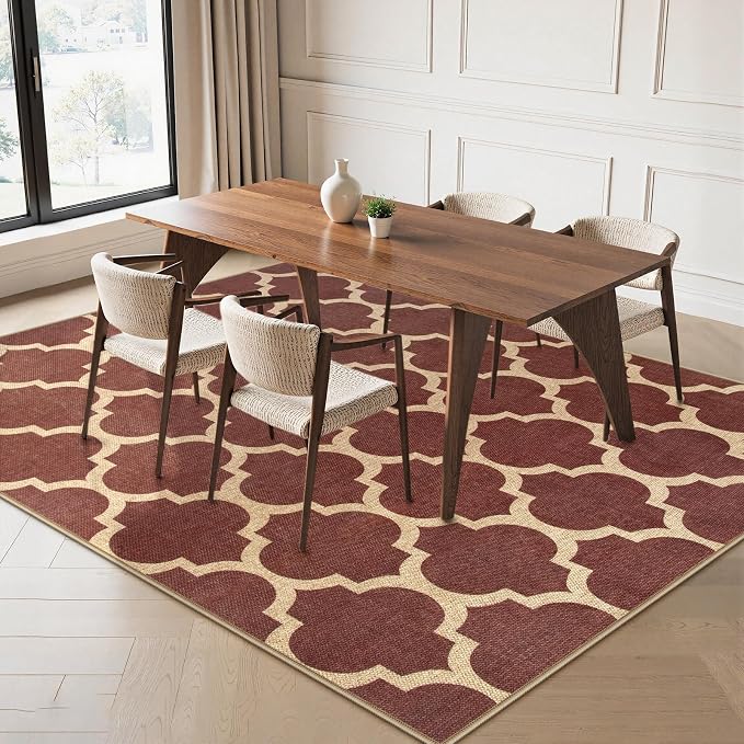 Lahome Moroccan Outdoor Rug 5x7, Easy Jute Red Washable Rugs - Image 7