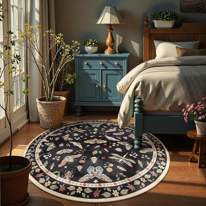 Lahome Insect Washable Round Rugs, Non-Slip Soft Round Rug 4ft Ultra-Thin - Image 3