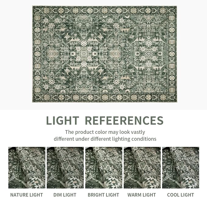 Area Rug 9×12 Washable Rugs for Bedroom, Vintage Floral Rug Soft Non Slip Stain - Image 6