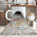 Area Rug 4x6 Washable Rug Taupe Vintage Traditional Floor Cover Foldable Thin - Image 3
