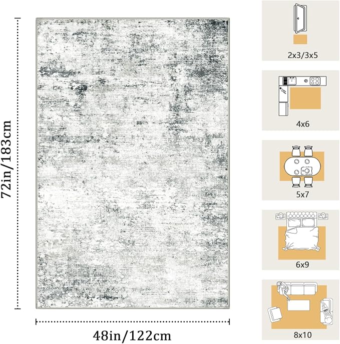 4x6 Machine Washable Area Rug for Living Room, Kids and Pets Friendly for - Image 2