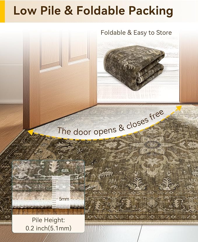 Area Rugs 2'x3' Washable Non-Slip, Floral Vintage Distress Print Pattern - Image 3