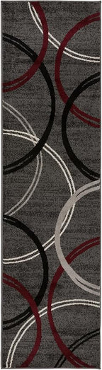 Rugshop Modern Wavy Circles Design Non-Shedding Runner Rug, Carpet - Image 2