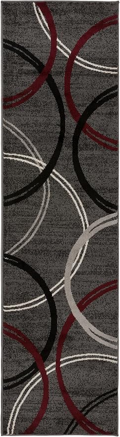 Rugshop Modern Wavy Circles Design Non-Shedding Runner Rug, Carpet - Image 2