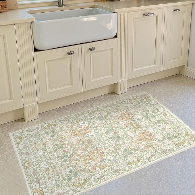Sage Green Soft Bedside Non Slip Washable Rugs, 2x3 Farmhouse Small Rug - Image 4