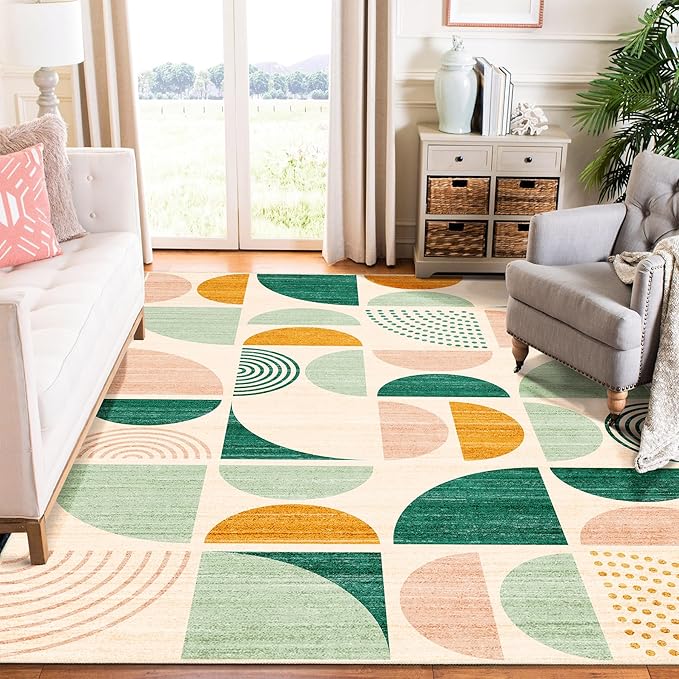 MUJOO Green Rug Boho Washable, 6x9 Area Rugs by MUJOO