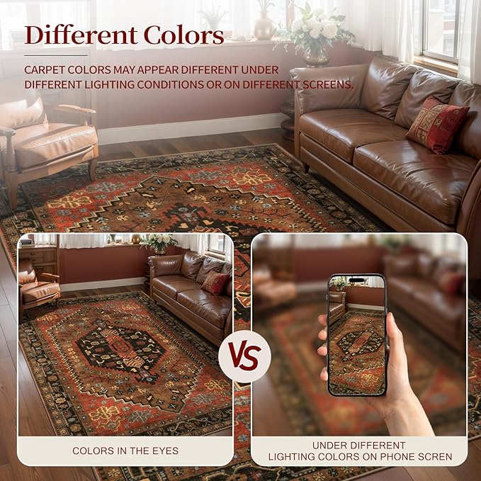 Ciicool 9x12ft Large Area Rug, Washable Thin Soft Rug Vintage Kitchen Carpet - Image 5