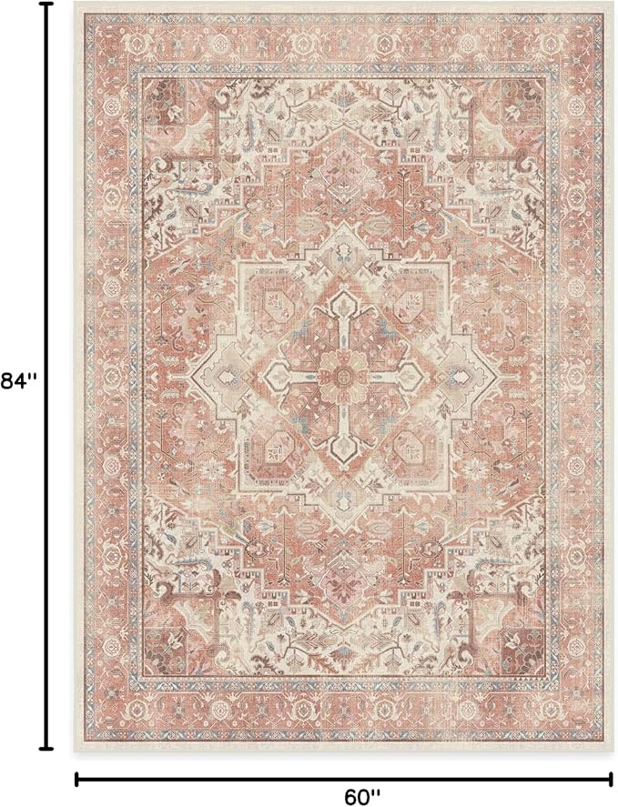 RUGGABLE Washable Area Rug – Kamran Rose Pink 5x7, Stain-Resistant, Non-Slip – - Image 2