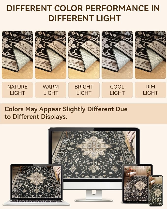 Area Rugs 8ft Washable Non-Slip, Floral Vintage Distress Print Pattern - Image 5