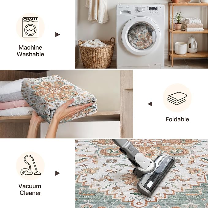 GENIMO 5X7 Area Rugs for Living Room, Machine Washable Vintage Floor Cover - Image 3