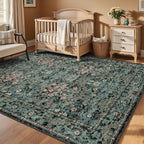 Dark Green Boho 5x7 Area Rugs for Bedroom Aesthetic, Washable Floral Rug for - Image 4