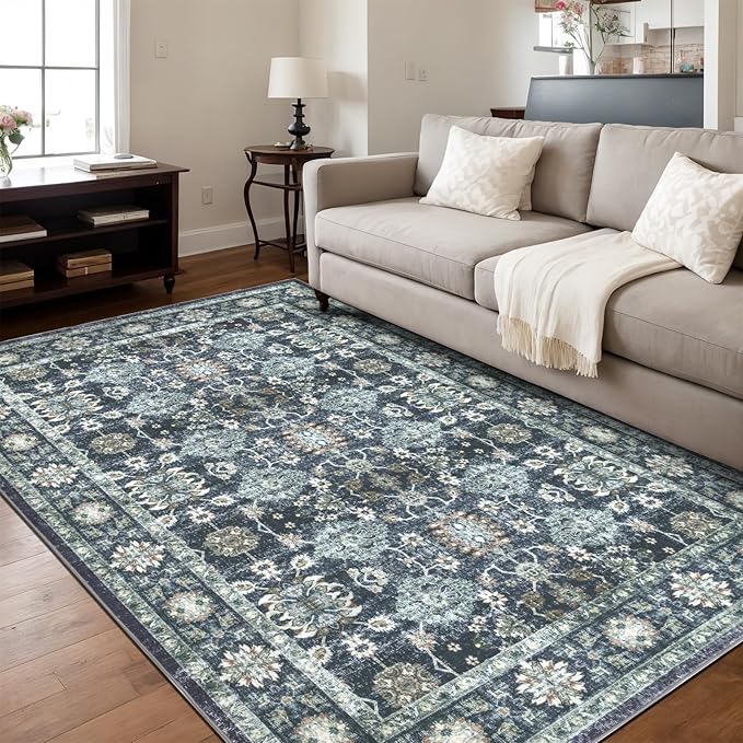 Washable 8×10 Area Rug for Living Room, Vintage Floral Rug Soft Non Slip Stain by Dotiiorug