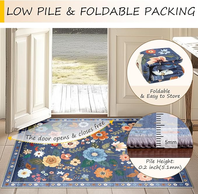 Floral 6ft Area Rug Machine Washable Soft Print Boho Carpet Non Slip Doormat - Image 4