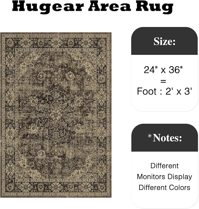HUGEAR 2x3 Entryway Area Rug Retro Brown Small Rug Machine Washable Door Mat - Image 2