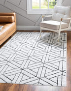 Rugs.com Lattice Trellis Collection Rug – 10' x 14' White Low-Pile Rug Perfect by Rugscom