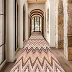 Brown Pink White Wave Runner Rug, 4x10ft Soft Tone Hallway Decor Carpet - Image 4