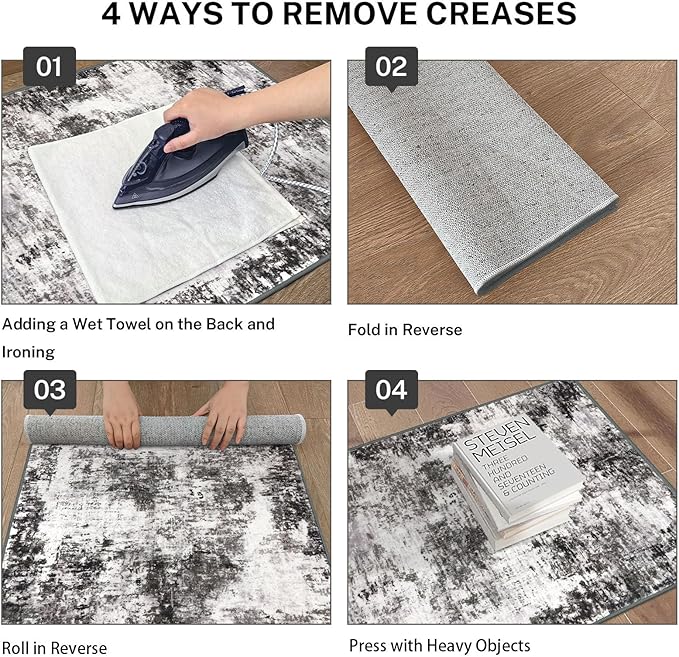 Modern Abstract Entryway Rug Indoor 2x3 Washable Non-Slip Soft Black Grey Small - Image 3