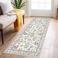 Boho Floral Machine Washable Runner Rug 2x6, Ivory Kitchen Runner Rug Non-Slip by lansny