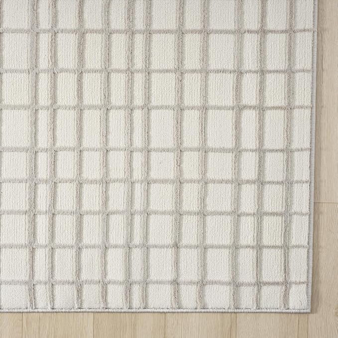 Abani Cream Grid Textured Area Rug - Image 7