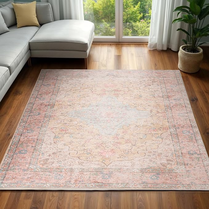 Area Rug - 9x12 Large Dining Room Rug Soft Living Room Mat, Vintage Washable - Image 3