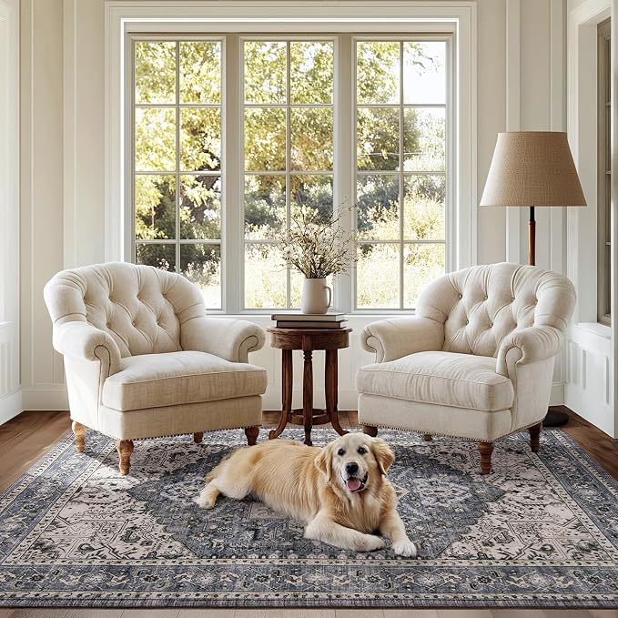 PURRUGS Vintage Farmhouse Boho Area Rug 5x7 ft, Non-Slip Machine Washable Rug - Image 2