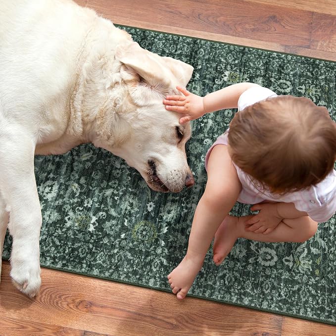 Runner Rug 2.6x18, Dark Green Washable Long Hallway Rug Runner Non-Slip Soft - Image 7