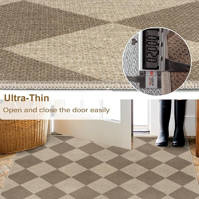 Easy Jute Checkered Entryway Rug, 2x3 Brown Modern Indoor Outdoor Doormat - Image 4