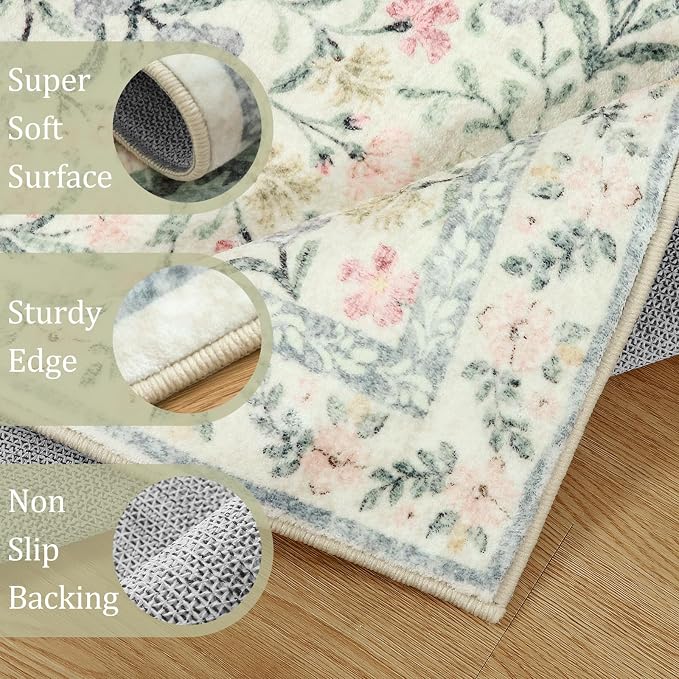 Morebes Washable Area Rugs 9x12 Living Room, Boho Large Cream Rugs - Image 3