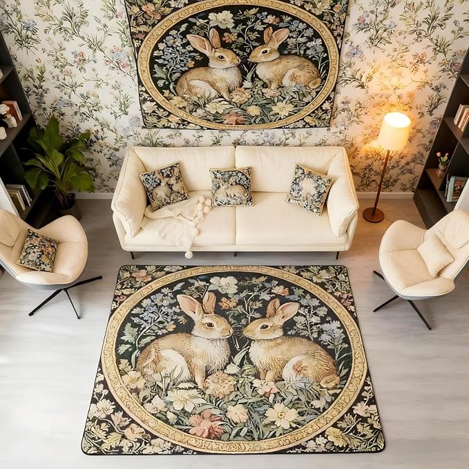 Rustic Rabbits 3 x 5 Area Rug Country Plant Leaves Floral Rugs - Image 6