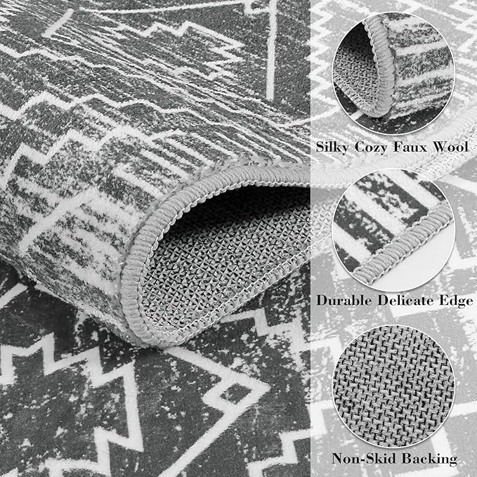 Wonnitar Moroccan 5x7 Washable Rug, Large Grey Area Rug - Image 3