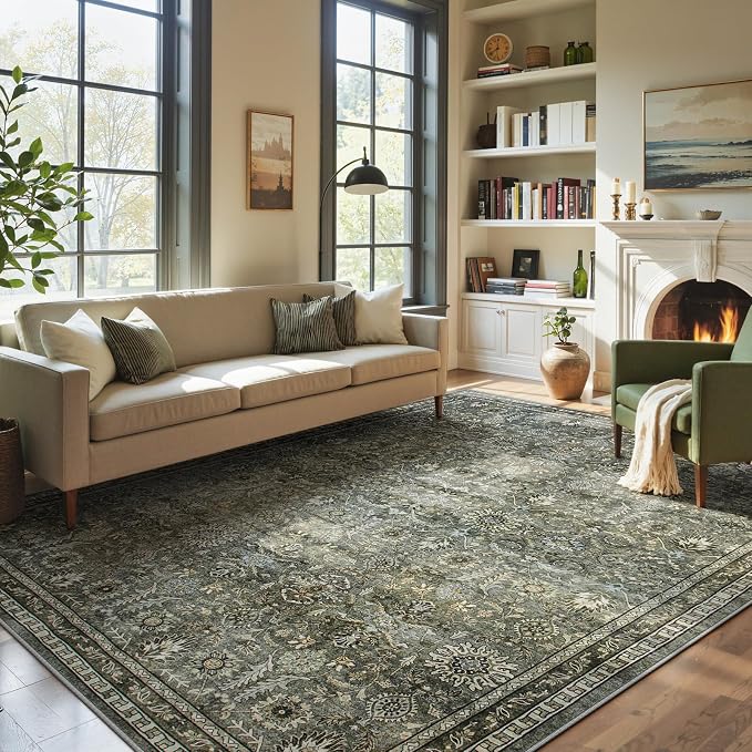 Lahome Green 10x14 Area Rugs for Living Room, Washable Vintage Large Floor Rugs - Image 8