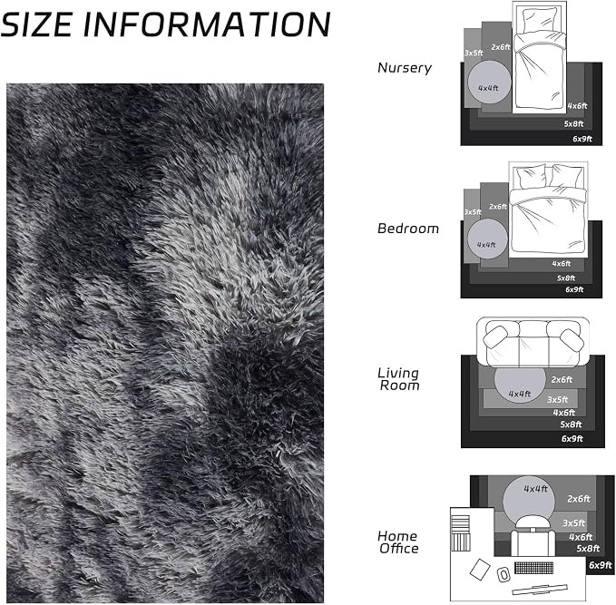 duduta Grey Plush Round Rug 4x4 ft, Tie Dye Gray Fluffy Shag Rugs - Image 2