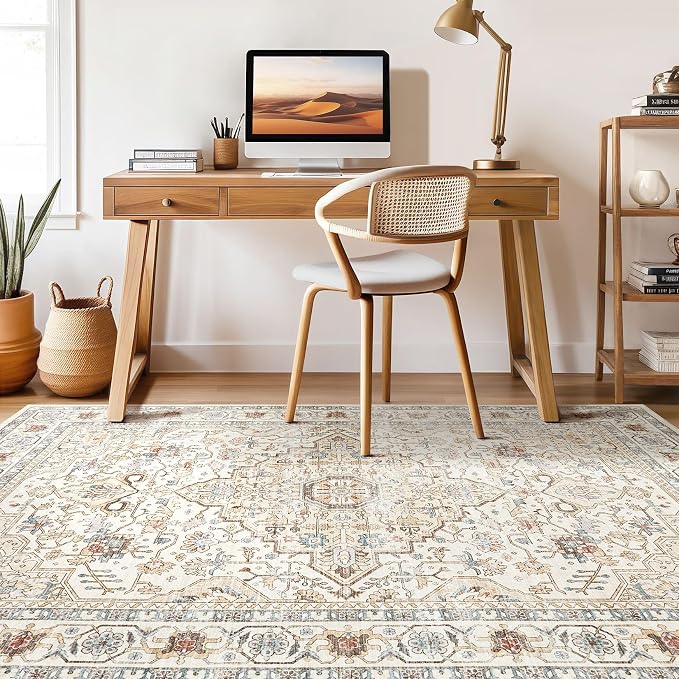 9x12 Area Rug Living Room: Washable Boho Large Neutral Vintage Soft Rugs Stain - Image 7