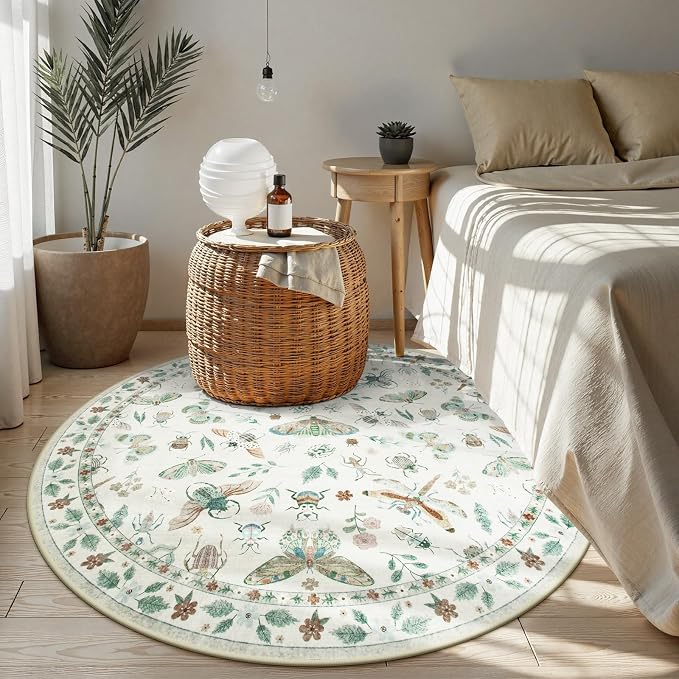 Lahome Insect Washable Round Rugs, Non-Slip Soft Round Rug 4ft Ultra-Thin - Image 3