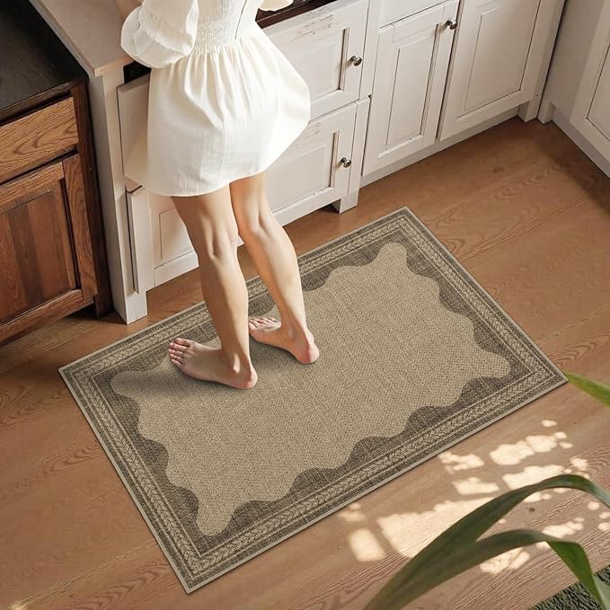 Scalloped Easy Jute Entryway Rug 2x3 Indoor Outdoor Front Door Mat Washable Non - Image 3