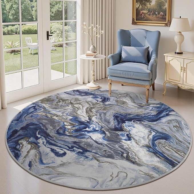 6x6 Round Area Rugs for Living Room, Modern Abstract Rug for Bedroom, by PADOOR