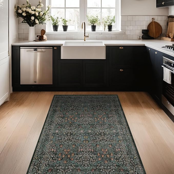 Dark Green Washable Entry Rug, 3x4 Rugs - Image 2