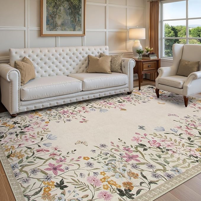 Wonnitar Washable 6x9 Area Rugs, Large Living Room Rug, Non-Slip Soft Floral - Image 5