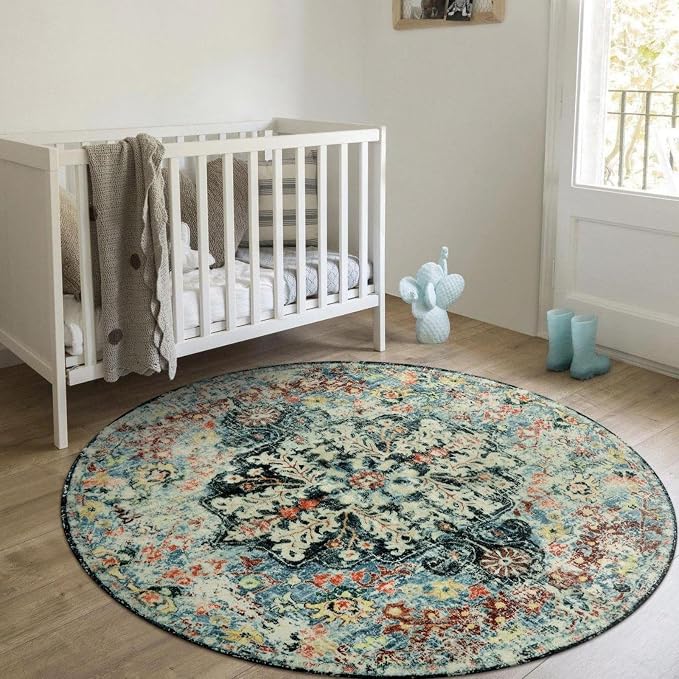 Lahome Bohemian Floral Medallion Round Rug - 4Ft Entryway Round Area Rug Soft - Image 8