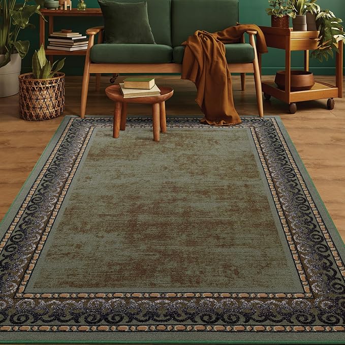 Antep Rugs Alfombras Bordered Modern 5x7 Non-Slip Low Pile Rubber Backing by AntepRugs